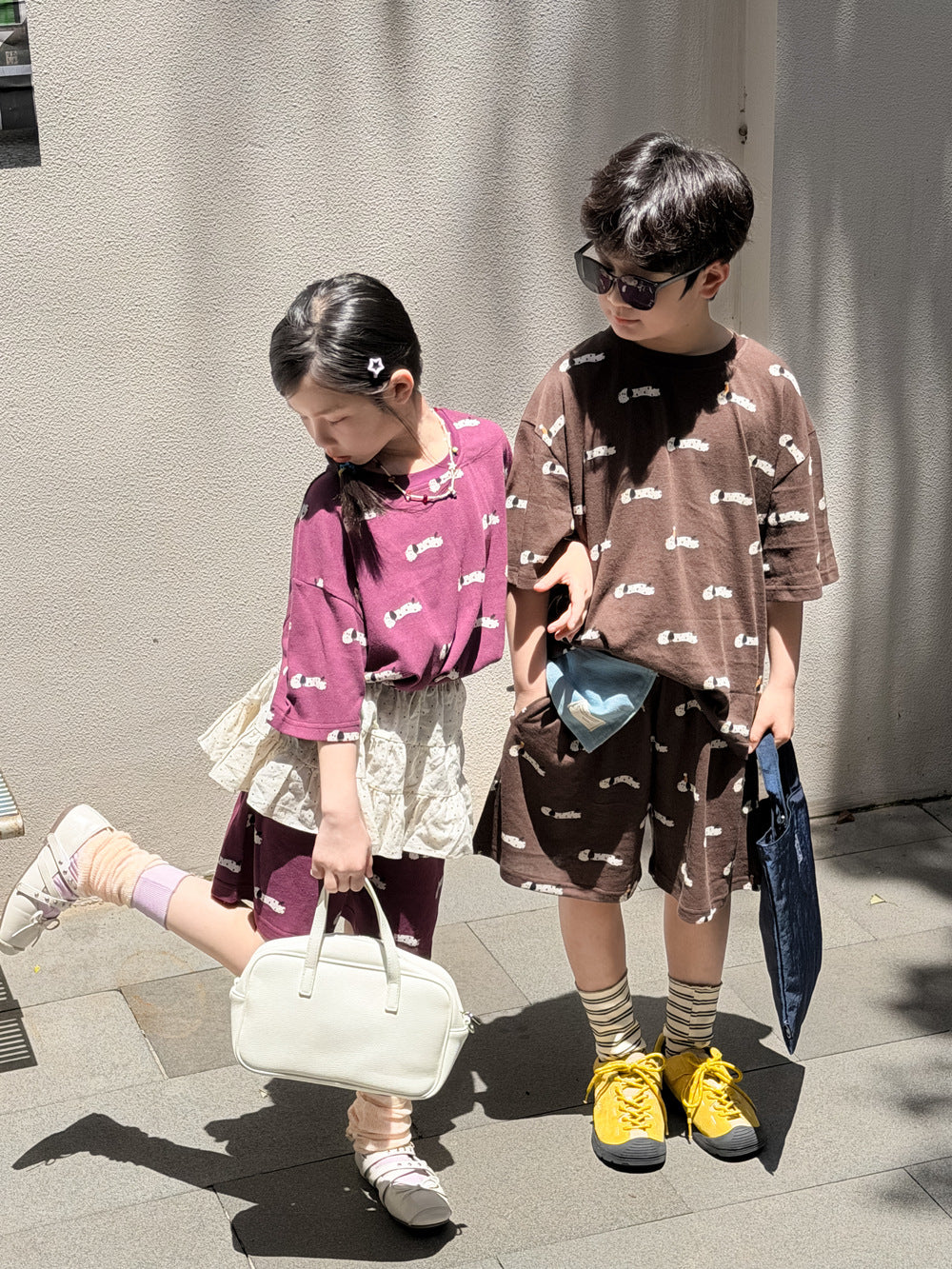 Allover Graphic Loose Top Shorts Set ドッグプリント 半袖Tシャツ ハーフパンツ【mh0013539】