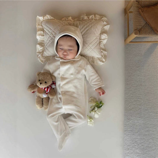 Baby Velvet Collared Footie Long-Sleeve Romper with Hat【mh0014479】
