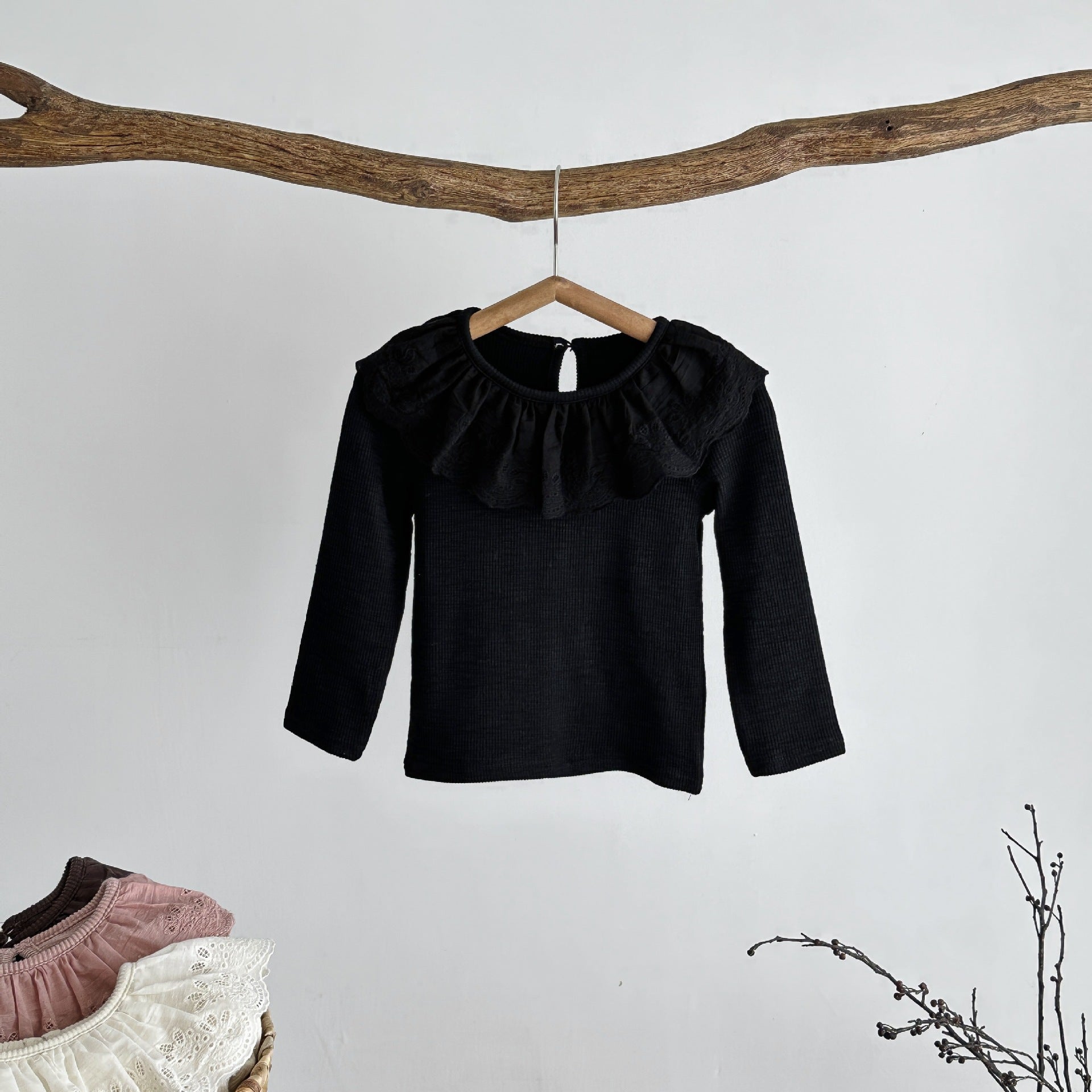 -フラワーフリル襟長袖Tシャツ キッズカットソー【mh0010958】 - mamahalo shop - 長袖Tシャツ -  べビー服 - 子供服 - 男の子 - 女の子