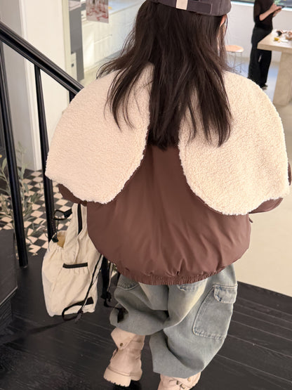 Padded blouson jacket with fleece lining and hood, featuring large lapels [mh0011864]