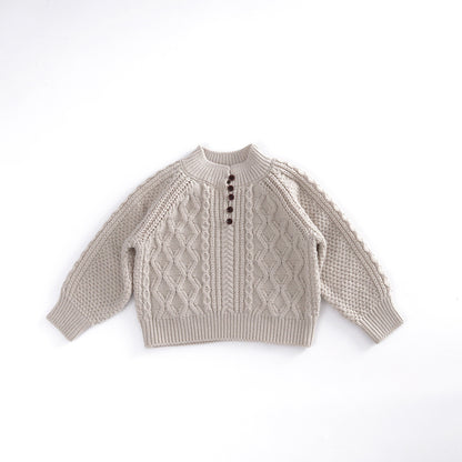 -ボタン付きケーブル編みニットセーター【mh0011087】 - mamahalo shop -  -  べビー服 - 子供服 - 男の子 - 女の子