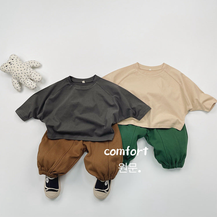 キッズ 無地 クルーネック ルーズ 長袖Tシャツ【mh0013932】