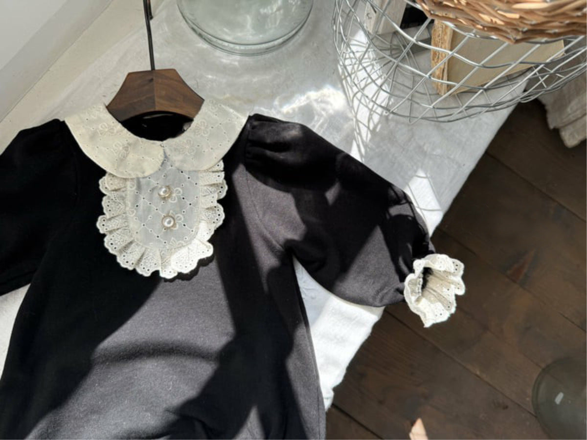 Baby Lace Collar Pearl Button Long Sleeve Romper [mh0013881]