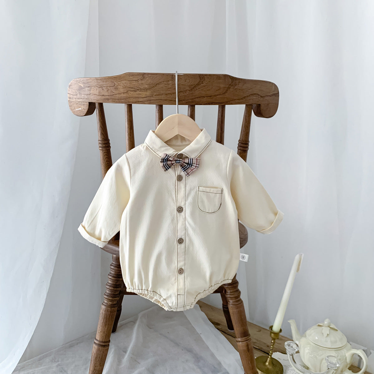 Bow Tie Long Sleeve Shirt Romper 蝶ネクタイ長袖シャツロンパース【mh0000378】