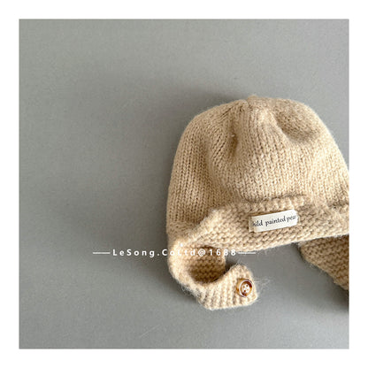 ベビー帽子 ニット ブリム 耳当て付き シンプル ニットキャップ【mh0011830】