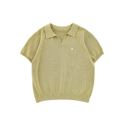 Simple Knit Polo Shirt Short Sleeve サマーニット Vネック ポロシャツ【mh0012737】