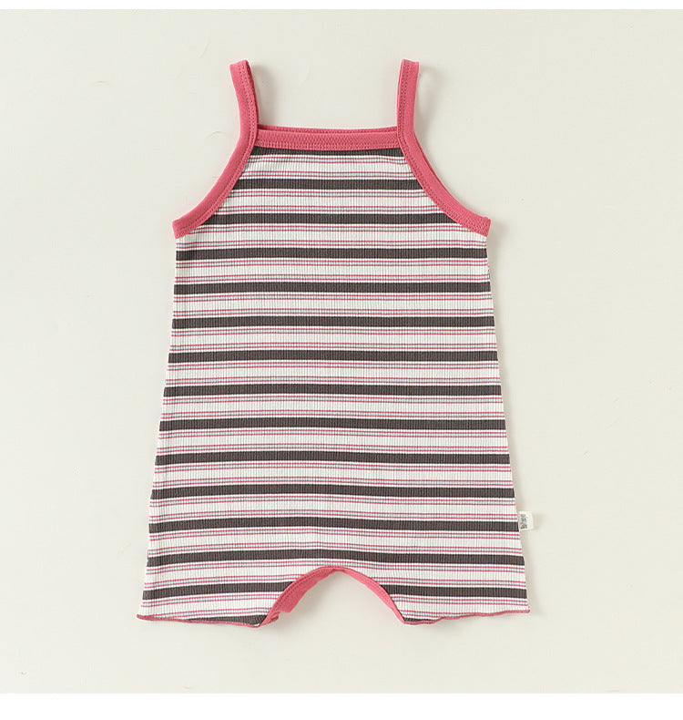 Sleeveless Striped Cotton Romper ボーダー ノースリーブロンパース【mh0013500】