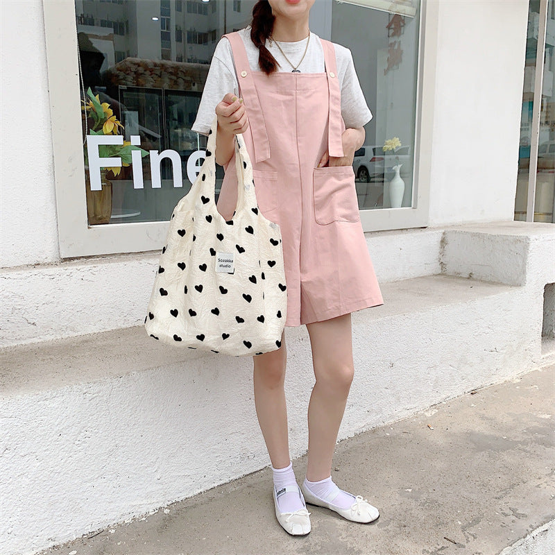 Canvas Heart Print Tote Bag Shoulder Bag Crossbody Bag Diaper Bag [mh0004200]