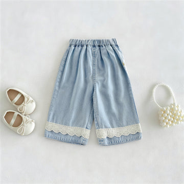 Kids' Lace Hem Wide Denim Pants [mh0013840]
