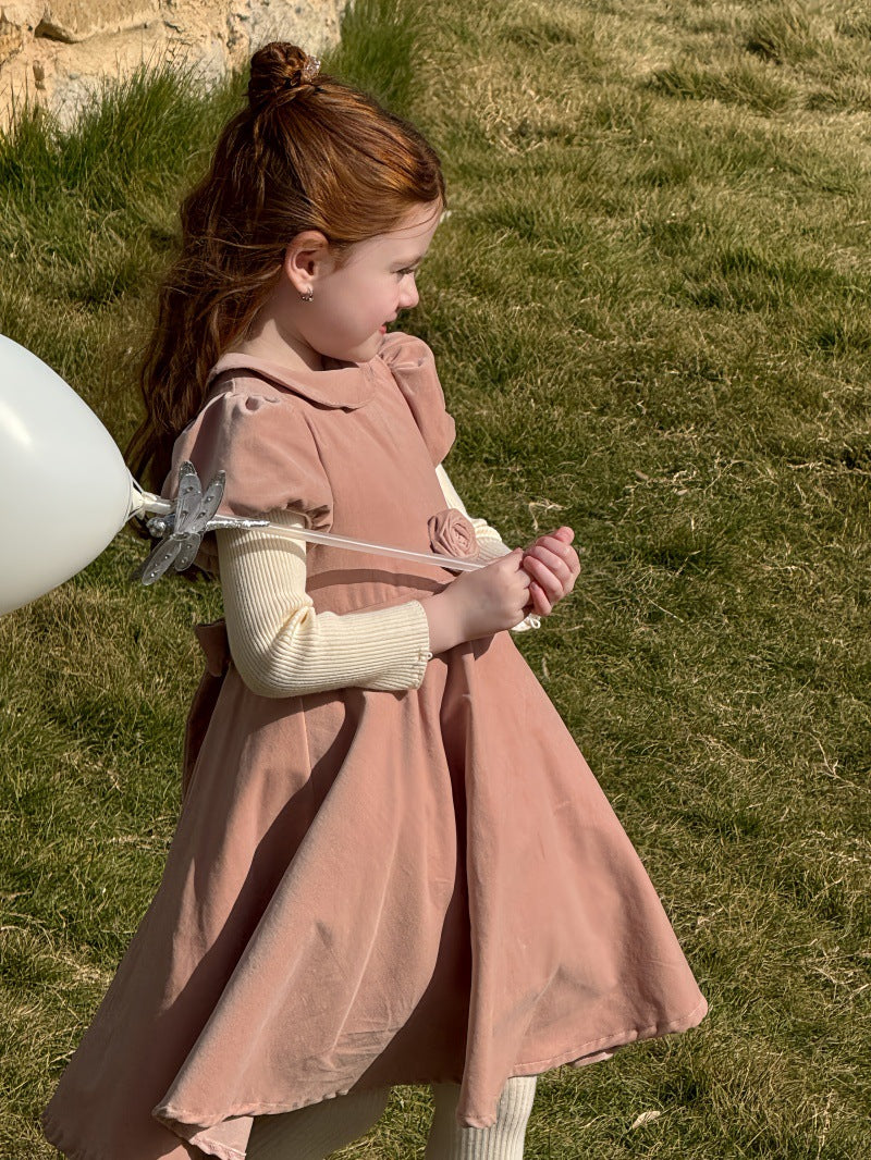 半袖パフスリーブワンピース レトロ クラッシック 発表会 ドレス【mh0011892】