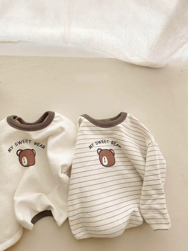 Conjunto de camiseta de manga larga y pantalón largo con estampado de osito para bebé y niños 【mh0014630】