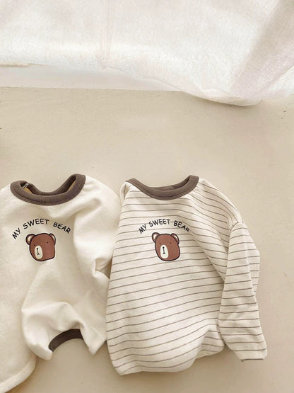 Conjunto de camiseta de manga larga y pantalón largo con estampado de osito para bebé y niños 【mh0014630】
