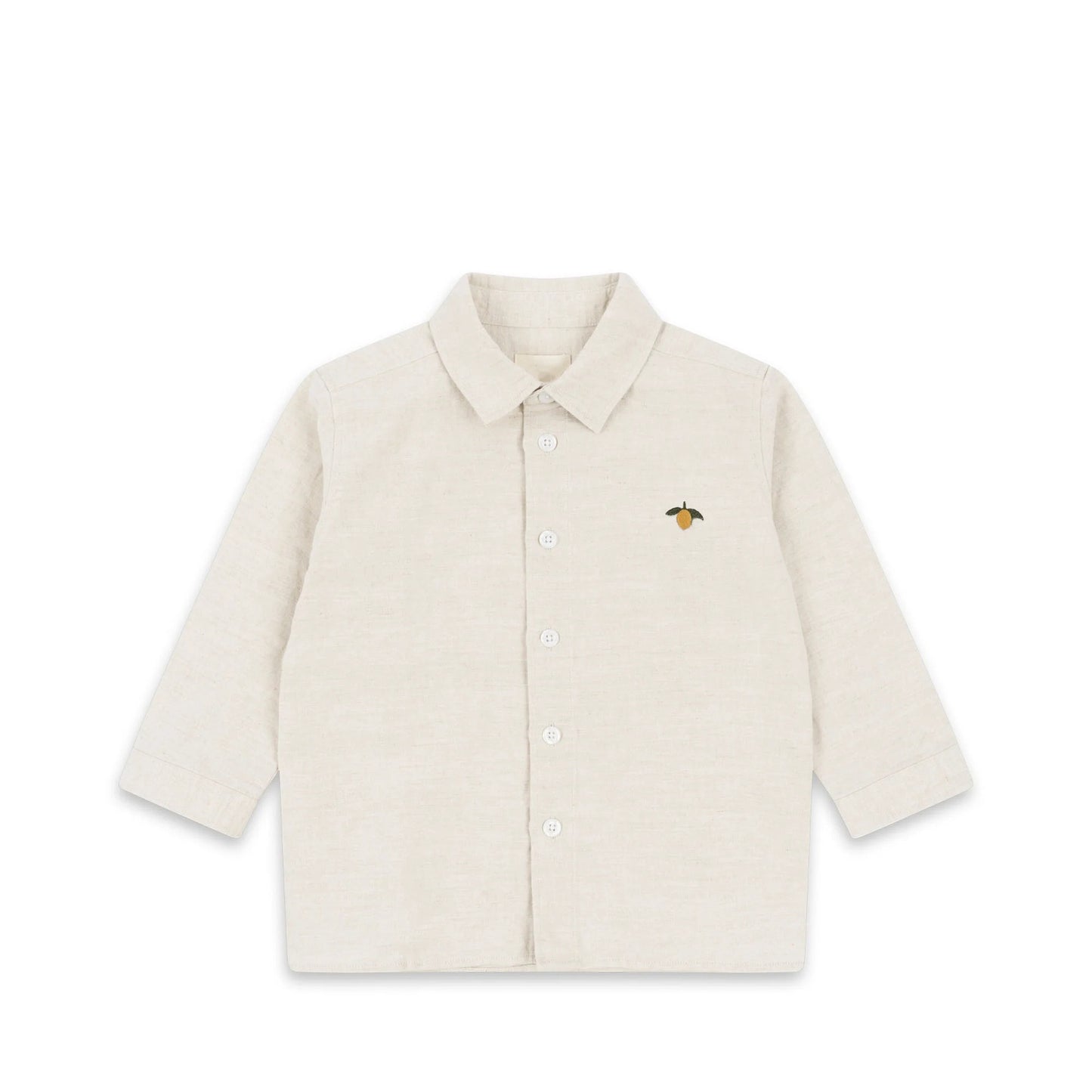 Simple long-sleeved shirt in subtle colors with lemon embroidery. Kids' top. [mh0011561]
