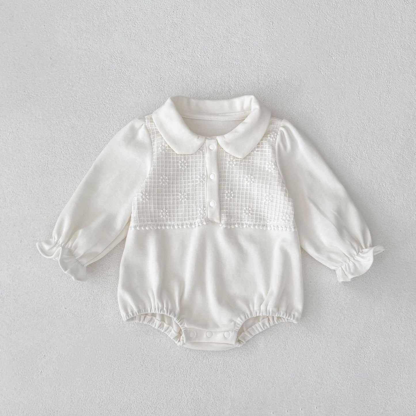 -刺繍切り替え襟付き長袖ロンパース【mh0010851】 - mamahalo shop - 長袖ロンパース -  べビー服 - 子供服 - 男の子 - 女の子