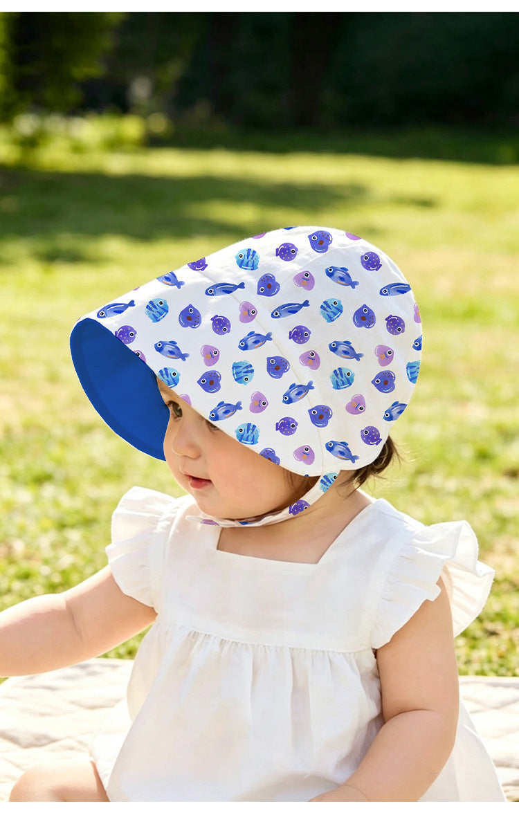 Adjustable Wide Brim Cotton Bonnet ボタニカル サンハット 日除け防止【mh0013494】