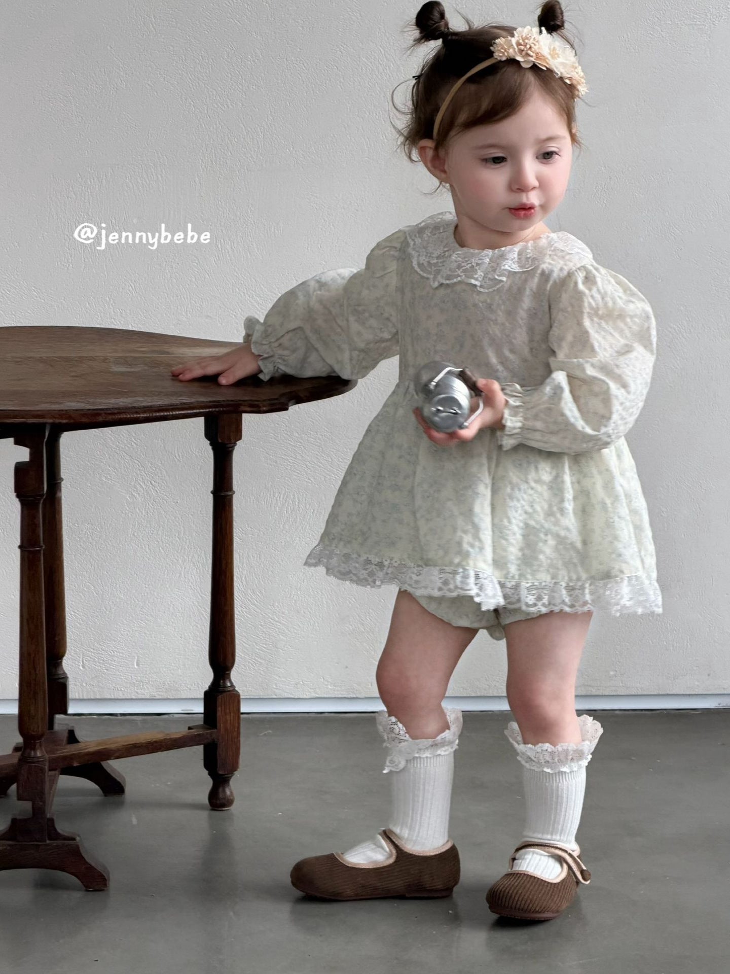Floral Lace Collar Cotton Romper 花柄 コットン レース 襟付き ロンパース【mh0012556】