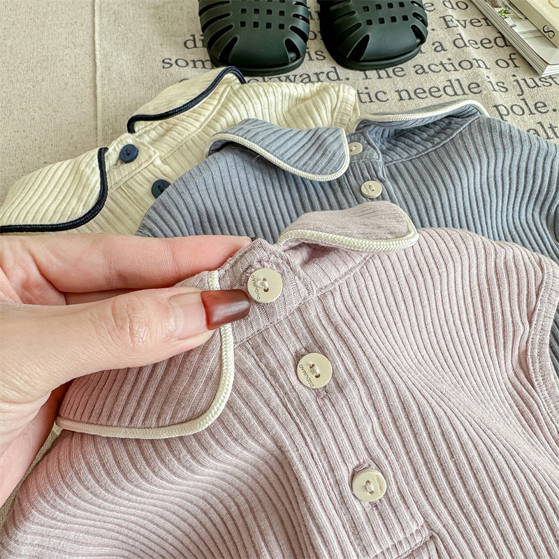 Kids' Ribbed Sleeveless T-shirt with Collar and Round Neck【mh0001795】