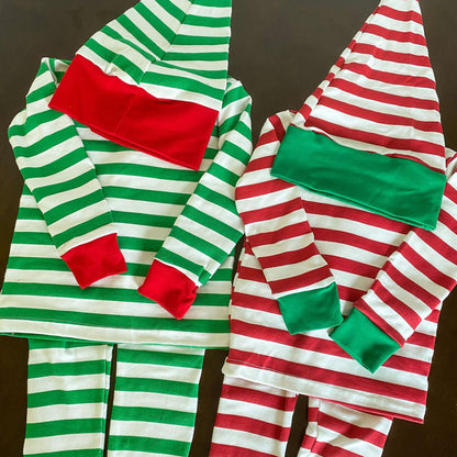 Kids' striped long-sleeve T-shirt, easy-fit long pants, and pom-pom motif cap: 3-piece set【mh0008100】