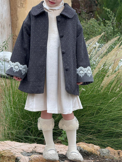 Wool coat with quilted lining, dull gray, and rhinestones [mh0011747]