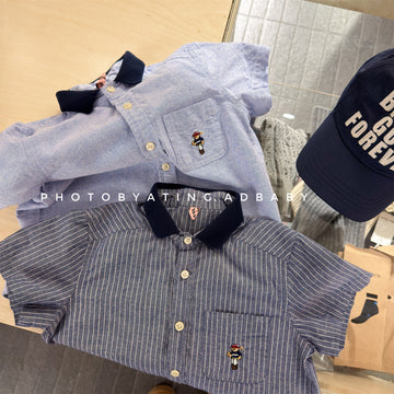 Bear Embroidered Short Sleeve Shirt ベア刺繍 コットン 半袖シャツ【mh0012657】