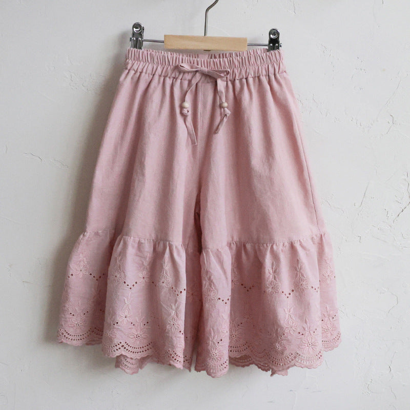 Lace Hem Wide-Leg Pants 刺繍レース ガウチョパンツ【mh0012990】