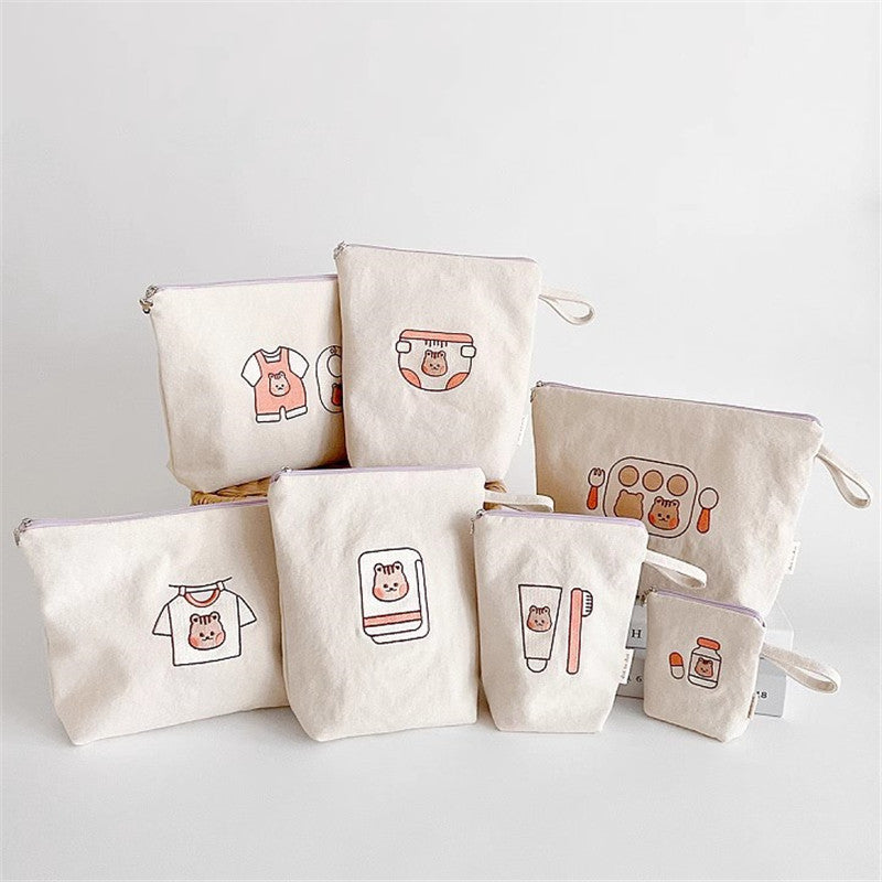 -キャンバス くま ベア トラベルポーチ 7個 セット 防水 おむつポーチ 歯ブラシケース ママバッグ【mh0003504】 - mamahalo shop - おむつポーチ -  べビー服 - 子供服 - 男の子 - 女の子