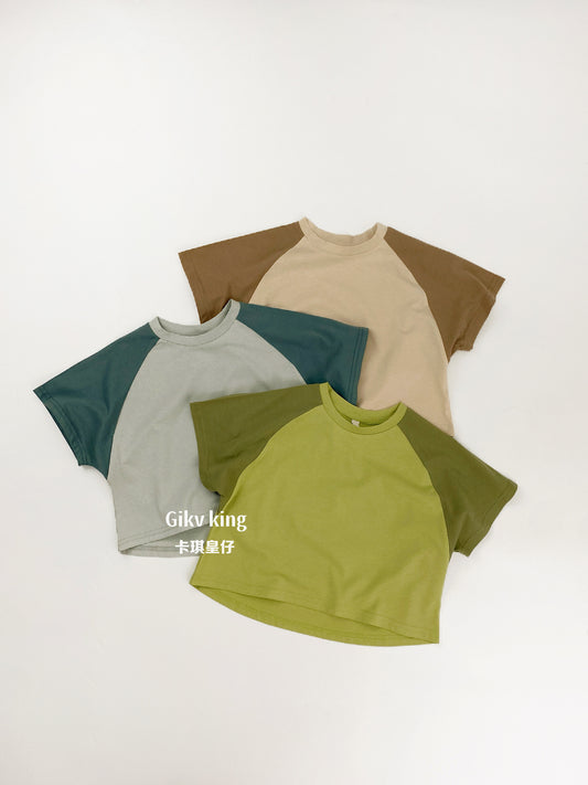 Raglan Sleeve Crewneck Top バイカラー シンプル 半袖Tシャツ【mh0012833】