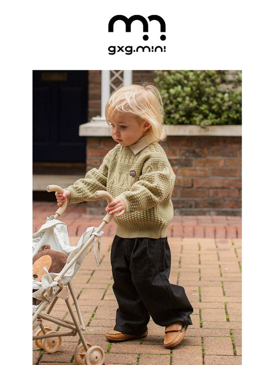 -長袖ニットセーター ケーブル編み リブ編み クルーネック プルオーバー【mh0011305】 - mamahalo shop - ニット・セーター -  べビー服 - 子供服 - 男の子 - 女の子