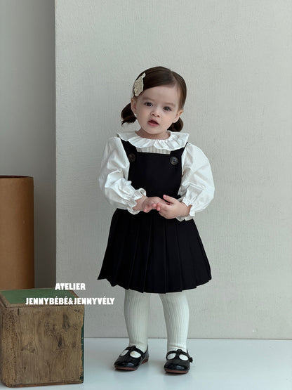 Petos de pleat, pelele, vestido sin mangas y blusa de manga larga con cuello de volantes para bebés y niños 【mh0014660】