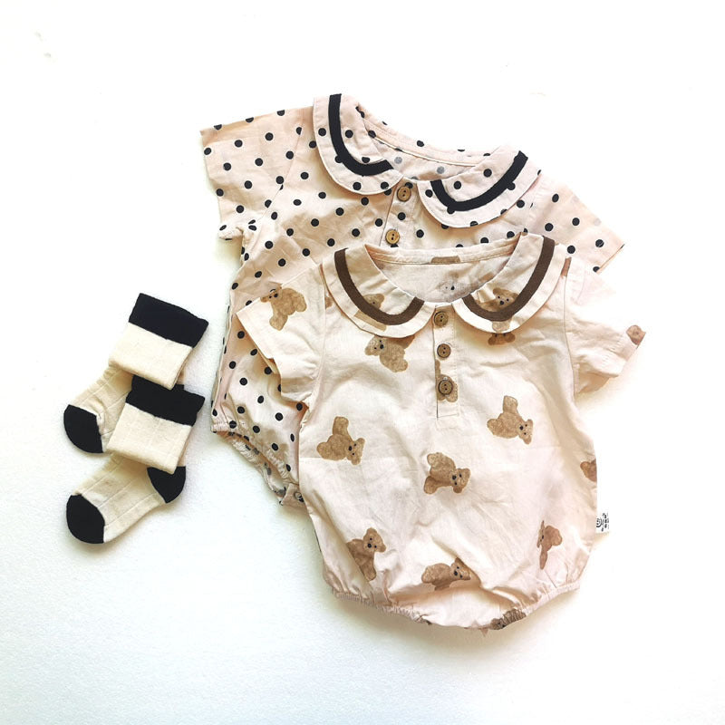 Baby Peter Pan Collar Bear Dot Short Sleeve Romper [mh0000701]