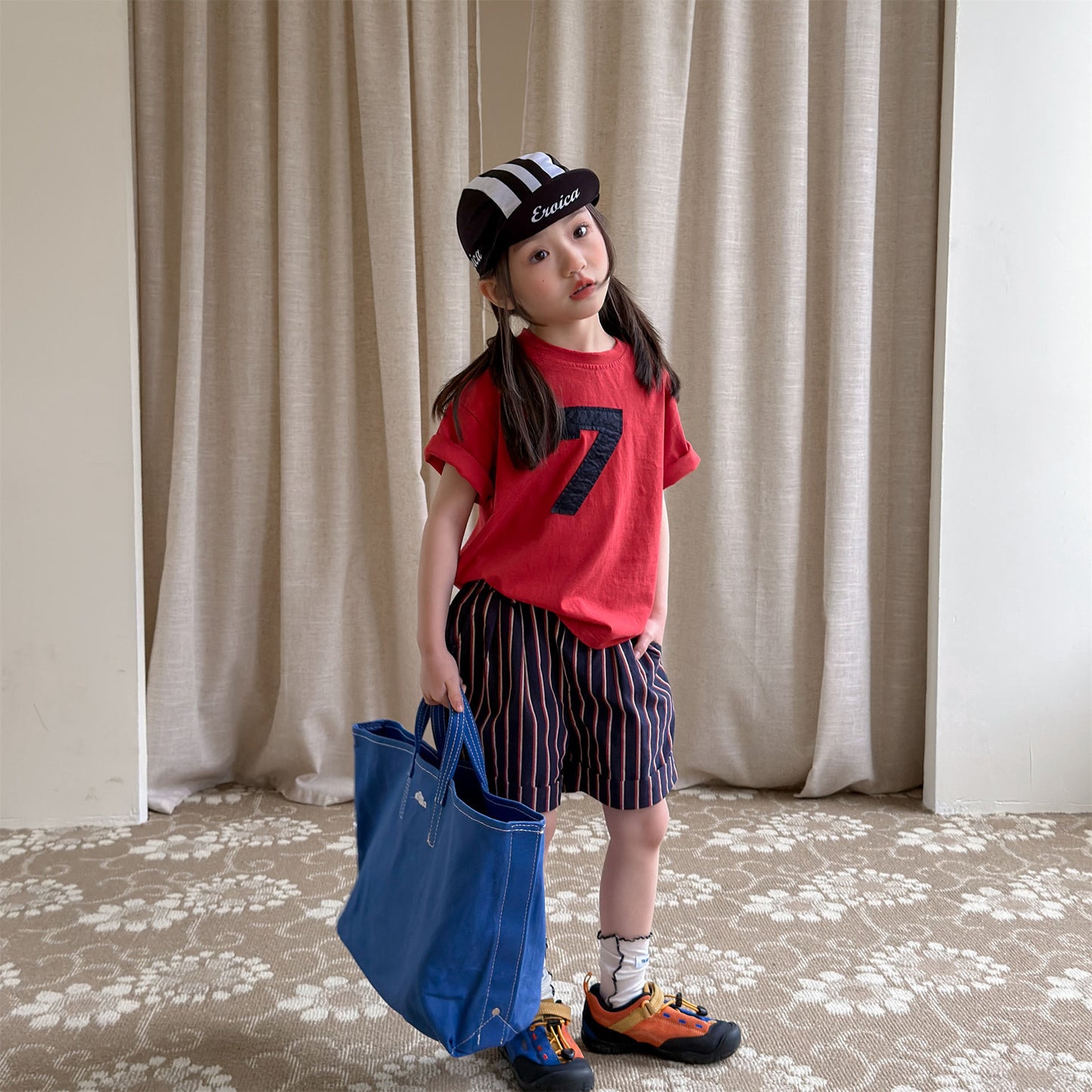 Navy Red Stripe Cotton Shorts ストライプ ショートパンツ【mh0012664】