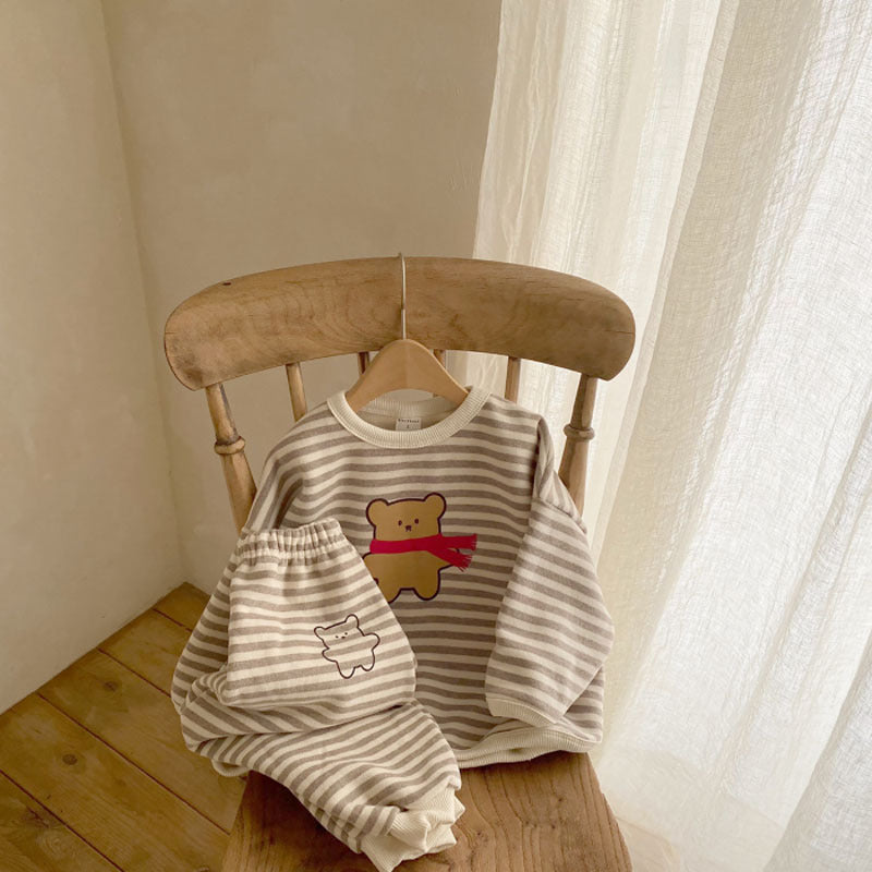 ベビー ボーダー くま ベア ルーズ 長袖スウェット ロングパンツ セット【mh0000689】 - Mamahalo shop