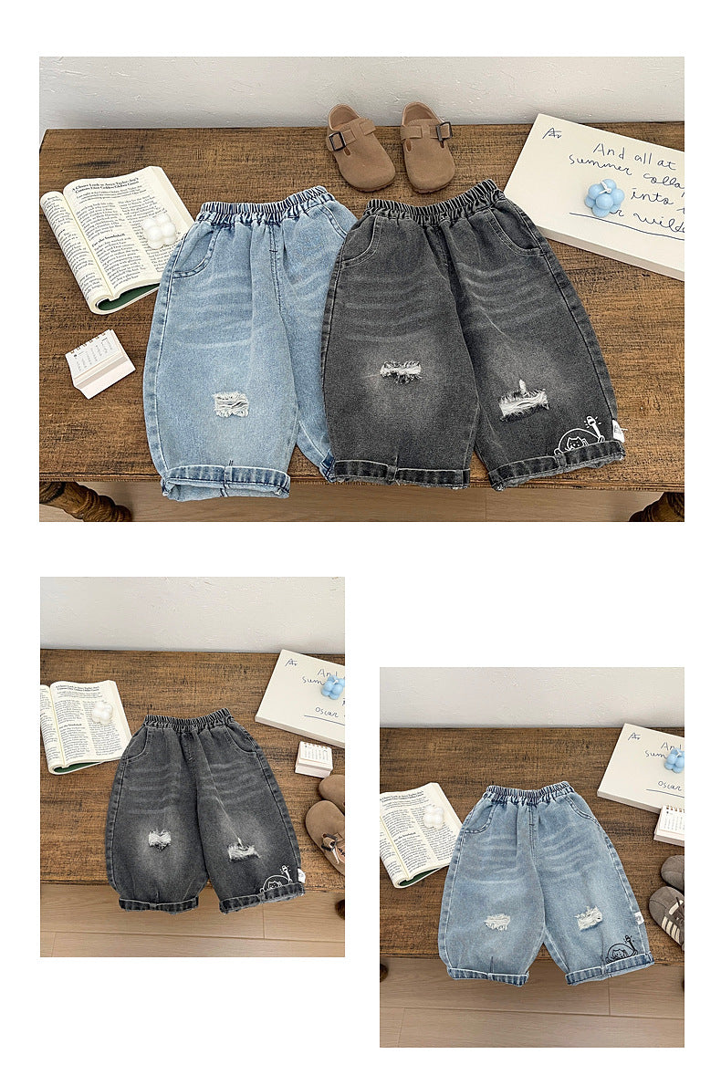 ベビー キッズ ダメージ ルーズ ワイド デニムパンツ【mh0013997】