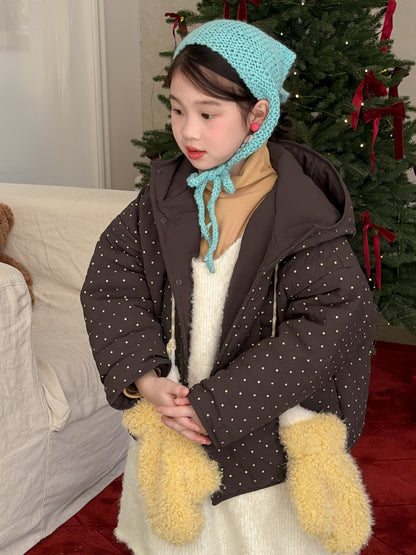 中綿ブルゾンジャケット 水玉ドットプリント フーディ アウター【mh0011861】