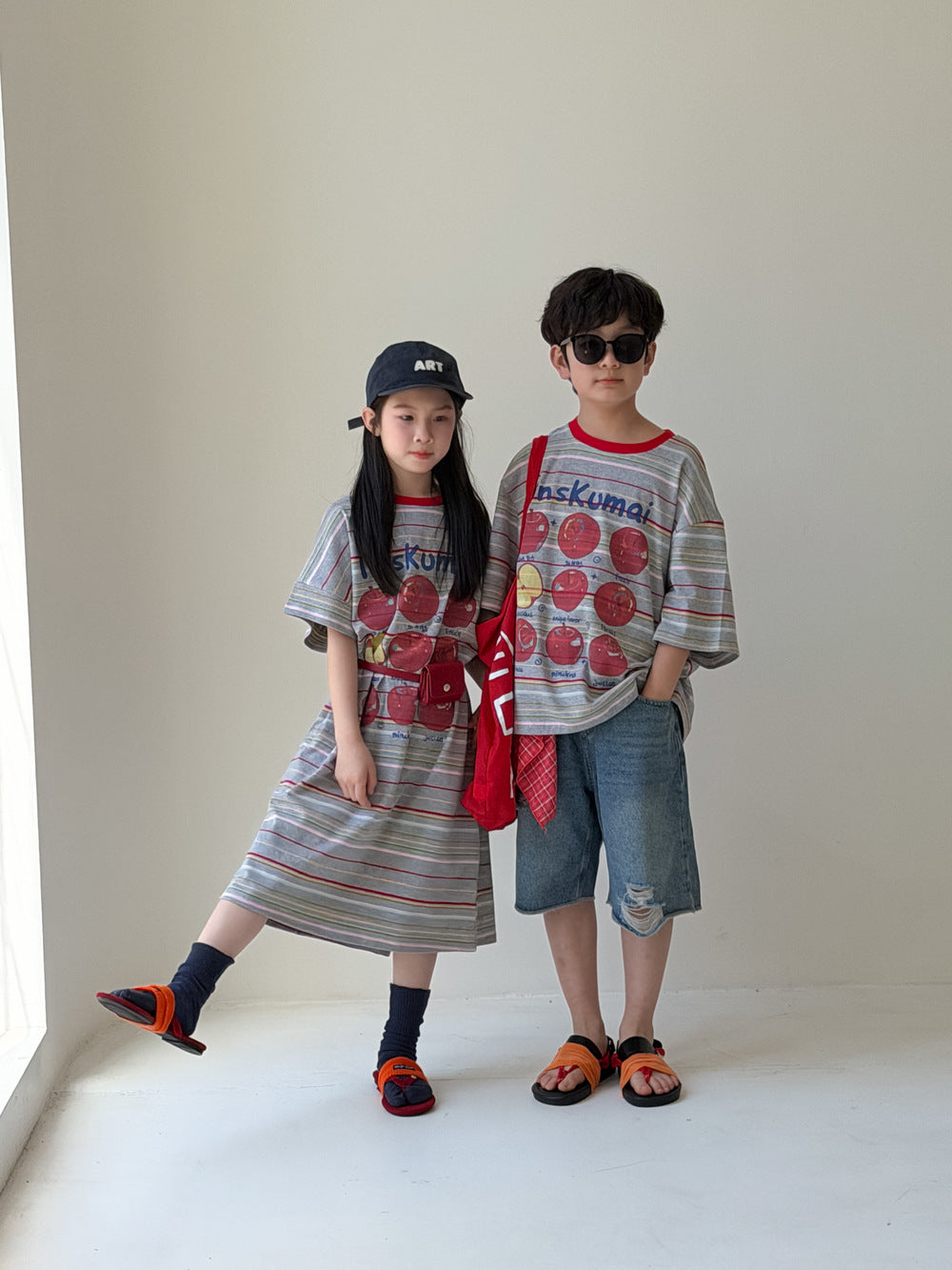 Apple Print Short Sleeve T-Shirt Dress リンゴプリント 半袖Tシャツ 半袖ワンピース【mh0013529】