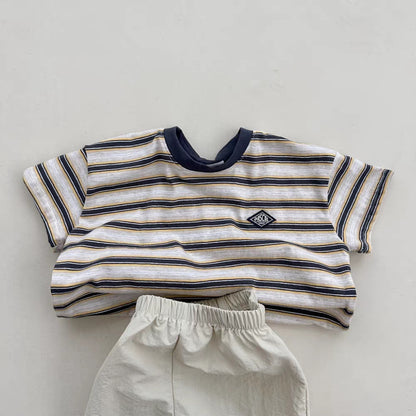 Korean Style INS Striped Men's and Women's Summer Short-Sleeve T-shirt Top, Korean Children's New Versatile Trendy Breathable T-shirt