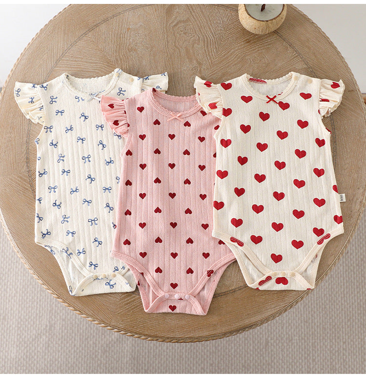 Sleeveless Ruffled Pattern Cotton Romper ハート ノースリーブロンパース【mh0013591】