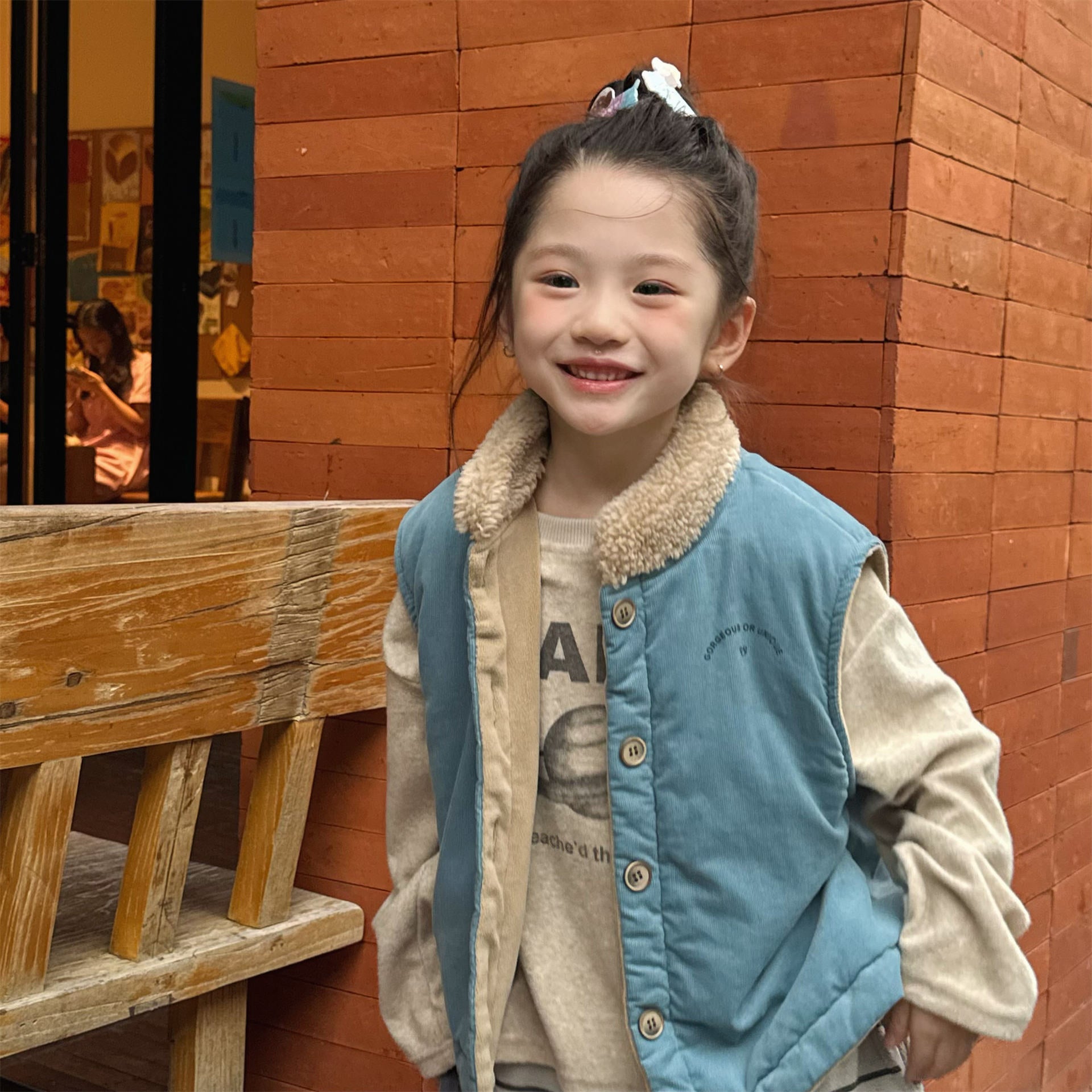 -ボア襟コーデュロイキルティングベスト刺繍入りアウター【mh0010915】 - mamahalo shop - ベスト -  べビー服 - 子供服 - 男の子 - 女の子