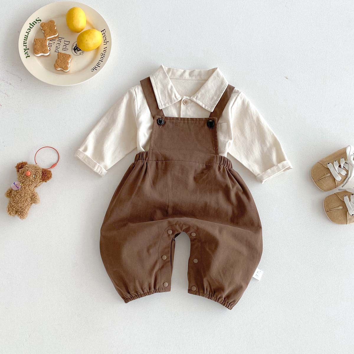 -長袖シャツ+サスペンダーオーバーオール セットアップ 2点セット【mh0010929】 - mamahalo shop - 長袖セットアップ -  べビー服 - 子供服 - 男の子 - 女の子