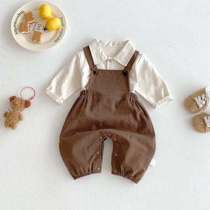 -長袖シャツ+サスペンダーオーバーオール セットアップ 2点セット【mh0010929】 - mamahalo shop - 長袖セットアップ -  べビー服 - 子供服 - 男の子 - 女の子