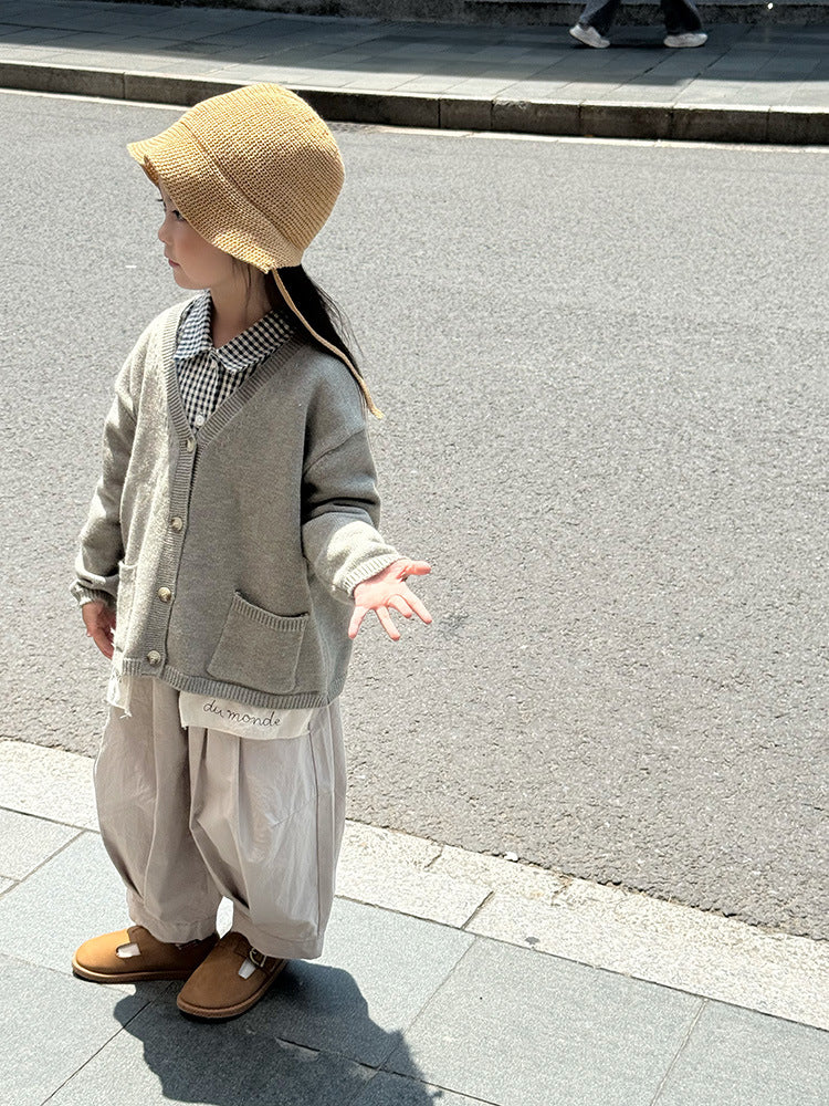 -ニットVネックシンプルカーディガン【mh0011028】 - mamahalo shop - カーディガン・パーカー -  べビー服 - 子供服 - 男の子 - 女の子