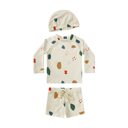 -キッズ水着 ボーイズ 半袖長袖 セパレートラッシュガード  スイムウェア スイミングウェア 帽子セット【mh0004294】 - mamahalo shop - ベビー用水着 -  べビー服 - 子供服 - 男の子 - 女の子