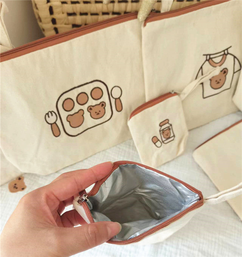 -キャンバス くま ベア トラベルポーチ 7個 セット 防水 おむつポーチ 歯ブラシケース ママバッグ【mh0003504】 - mamahalo shop - おむつポーチ -  べビー服 - 子供服 - 男の子 - 女の子