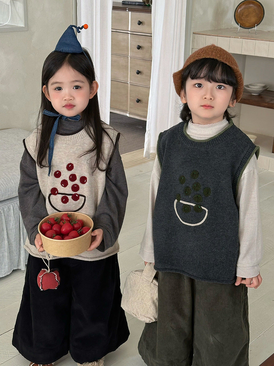 キッズ 刺繍モチーフ ルーズ ニットベスト【mh0014287】
