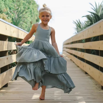 Kids' Backless Lace-Up Tiered Sleeveless Dress [mh0013865]