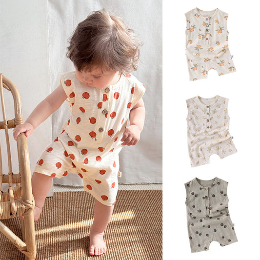 Sleeveless Nature Print Cotton Romper フルーツ ノースリーブロンパース【mh0013601】