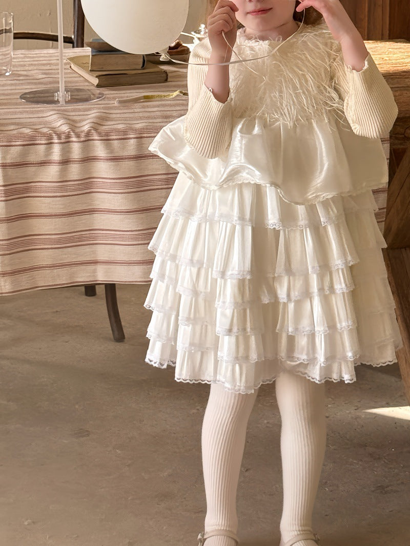 ノースリーブワンピース ファーフリンジ ティアードケーキスカート【mh0011884】