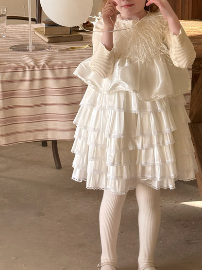 ノースリーブワンピース ファーフリンジ ティアードケーキスカート【mh0011884】