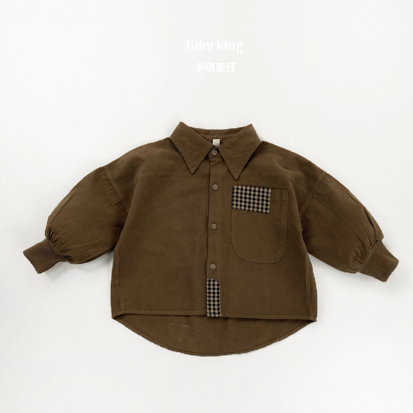 Plaid Patchwork Lantern Sleeve Shirt チェック パッチワーク シャツ【mh0012562】