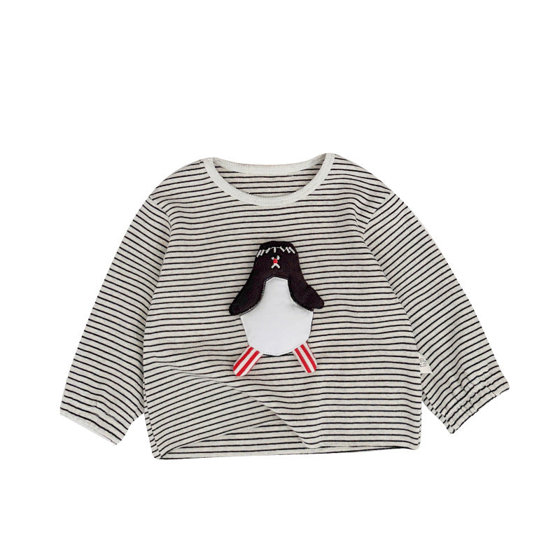 Camiseta de manga larga con aplique a rayas para bebés y niños [mh0013992]